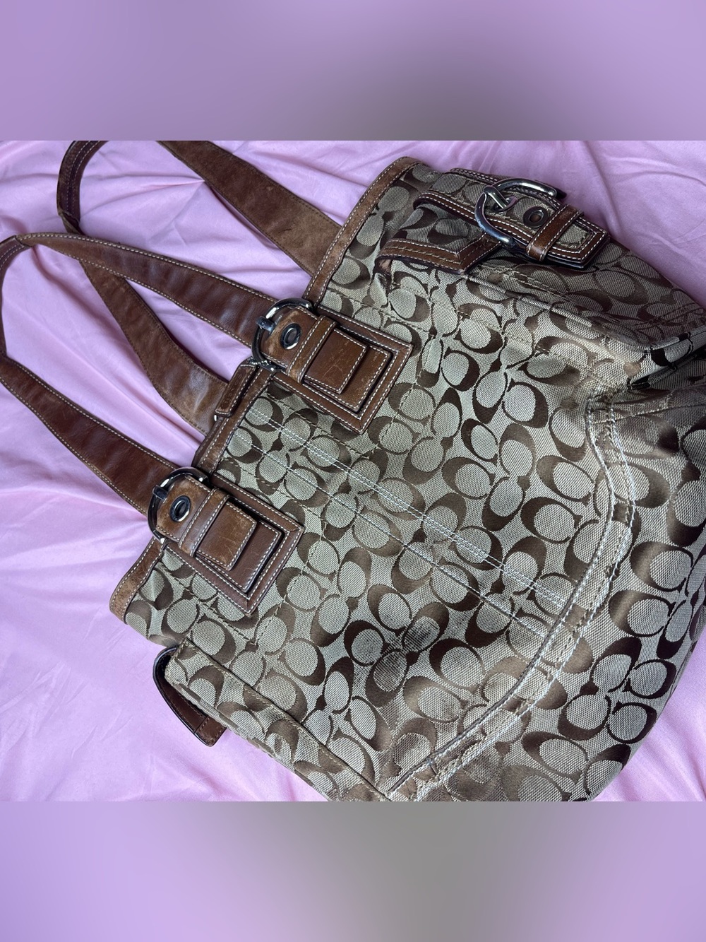 Coach Brown Signature Canvas Tote with Leather Trim